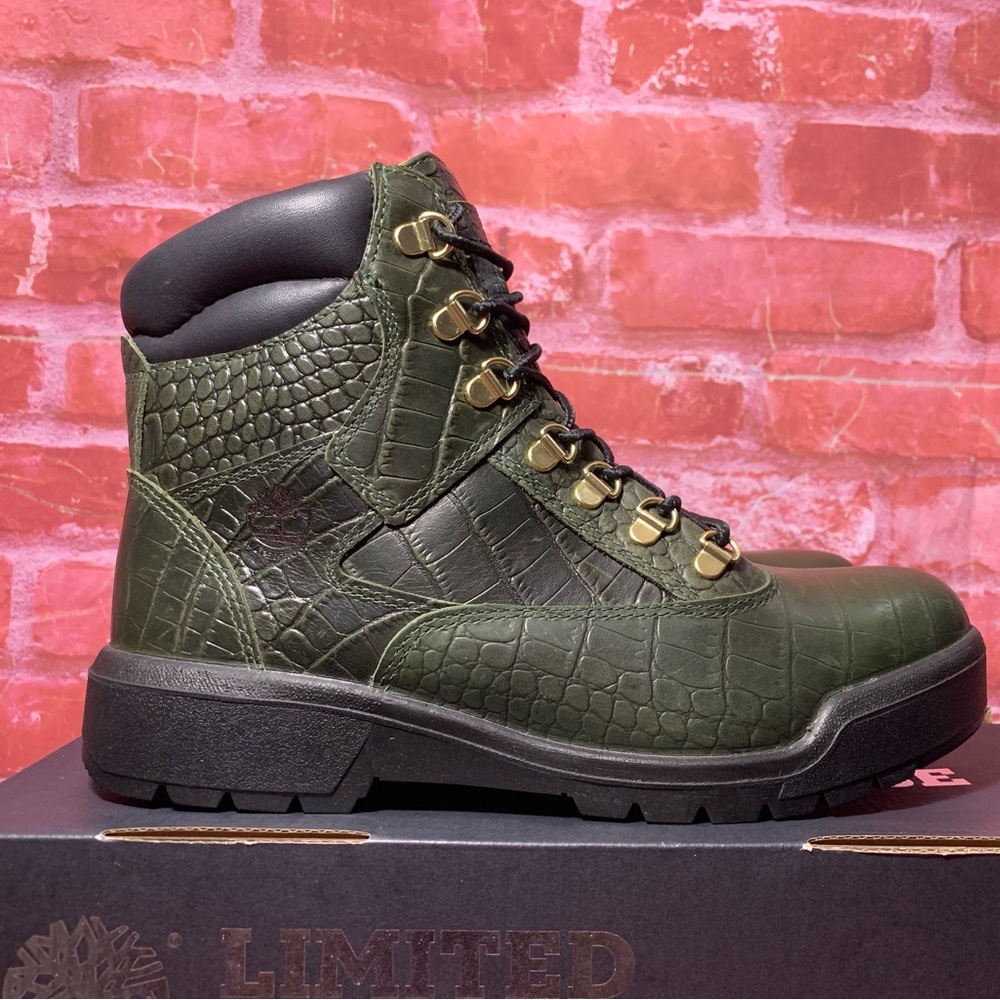TIMBERLAND MEN'S FIELD BOOT 6" WATERPROOF CROCODYLIAN GREEN LIMITED RELEASE